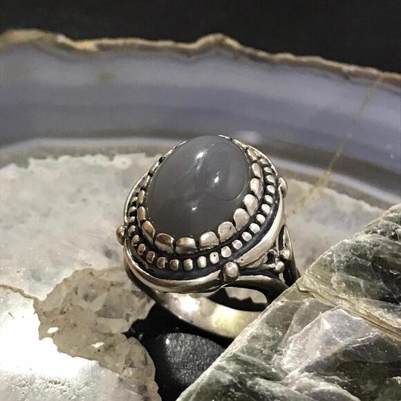 Carolyn Pollack Sterling Silver Oval Gray Agate Decorated Ring Size 9 For Women - Picture 5 of 10